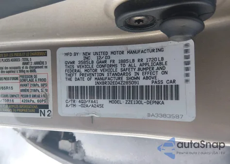 2004 Toyota Corolla Le z USA, uszkodzony, nr VIN 1NXBR32E04Z285091